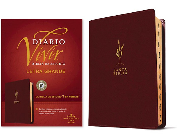 RVR 1960 Biblia de estudio del Diario Vivir/Letra Grande (RVR60 Life Application Study/Large Print)-Burgundy LLike Index by Tyndale Espanol