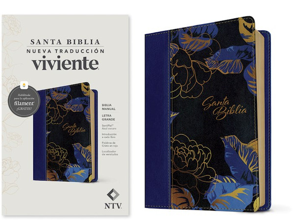 NTV Biblia Manual Letra Grande con Filament (NLT Handy Size Large Print Filament-Enabled)-Dark Blue LeatherLike by Tyndale Espanol