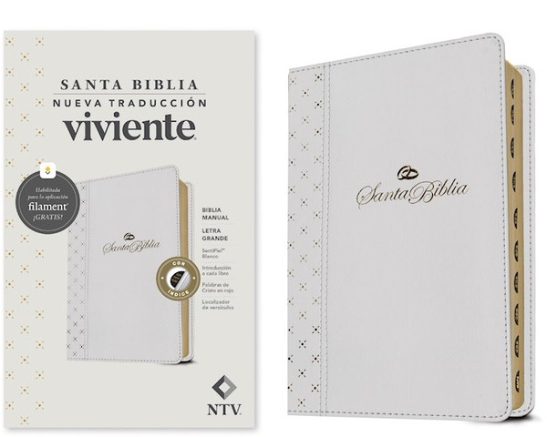 NTV Biblia Manual Letra Grande con Filament (NLT Handy Size Large Print Filament-Enabled)-White LeatherLike Indexed by Tyndale Espanol