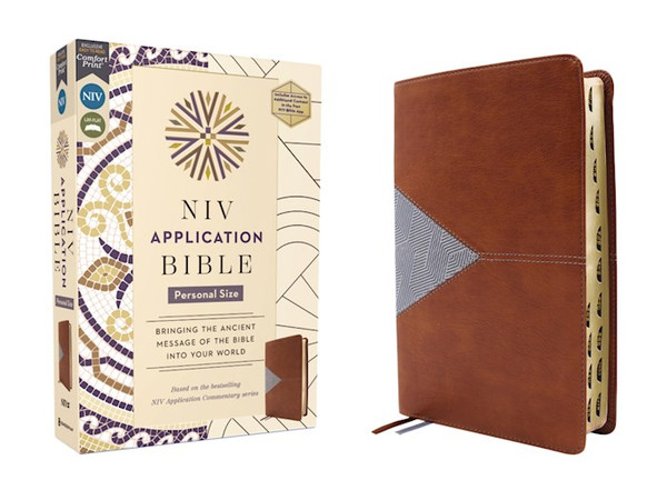 NIV Application Personal Size Bible (Comfort Print)-Brown/Blue Leathersoft Indexed by Zondervan
