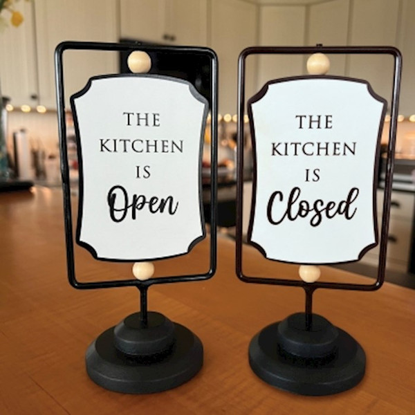 Swivel Plaque-The Kitchen Is Open/The Kitchen Is Closed (6.5" x 3.25" x 2.5") by CA Gift