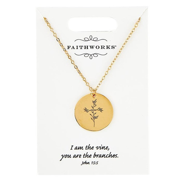 Necklace-Circle-I Am The Vine...-Gold Plated (John 15:5) (15" w/ 2" Extender) by Kingdom Jewelry