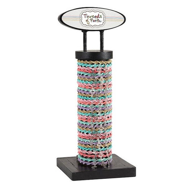 Bracelet-Threads Of Faith-Woven Cross Charm Filled Display (8") (5 Asst) (72 Pcs) by Kingdom Jewelry
