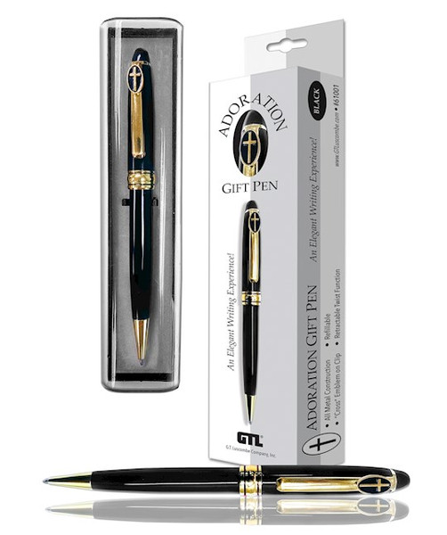 Pen-Cross Adoration-Black/Gold w/Case & Hangable Box by G T Luscombe