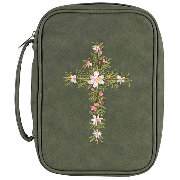 Bible Cover-Embroidered Cross-Green-XLG by White Dove Designs
