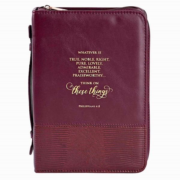Bible Cover-Think On These Things-Burgundy-XLG by White Dove Designs