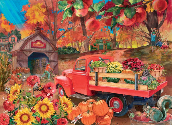 Jigsaw Puzzle-Autumn Market Truck w/Poster (1000 Piece Soft Touch) by Clark Bradley