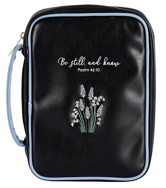 Bible Cover-Be Still And Know (Psalm 46:10)-Black-XLarge by White Dove Designs