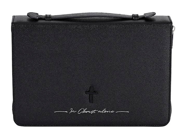 Bible Cover-In Christ Alone-Cross-Black-XLarge by White Dove Designs
