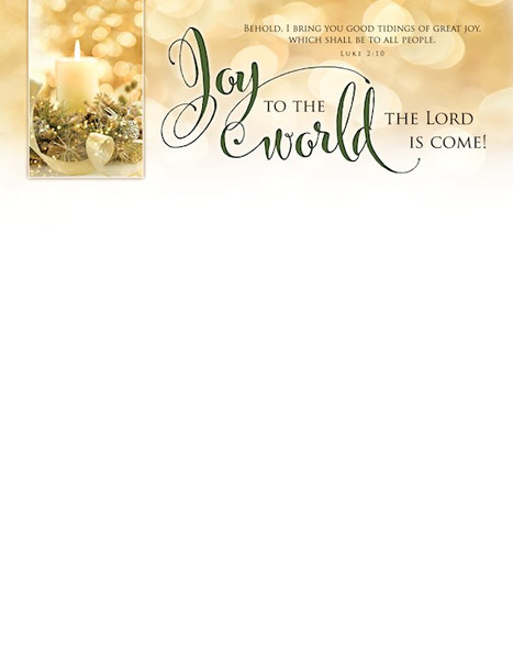 Letterhead-Joy To The World The Lord Is Come! (Luke 2:10 KJV) (Pack Of 100) by Warner Press