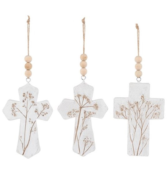 Debossed Floral Cross On Beaded Hanger-3 Styles (Pack Of 6) by Ganz