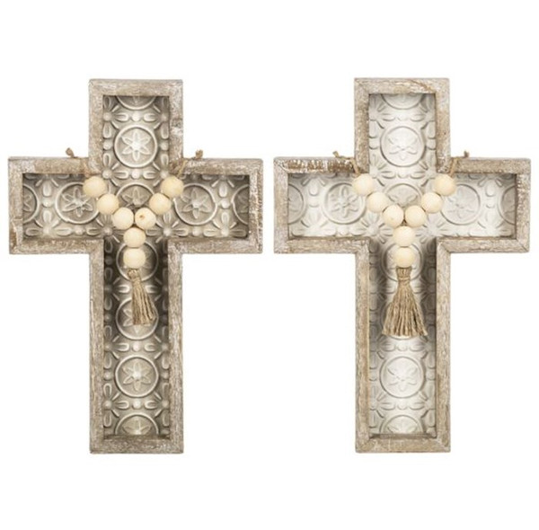 Wall Cross w/Beaded Tassel-Embossed Tile (8.5 x 12.375) (Pack Of 4) by Ganz