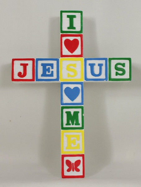 Wall Cross-Jesus Loves Me Blocks-Primary Colors by Abbey Gift