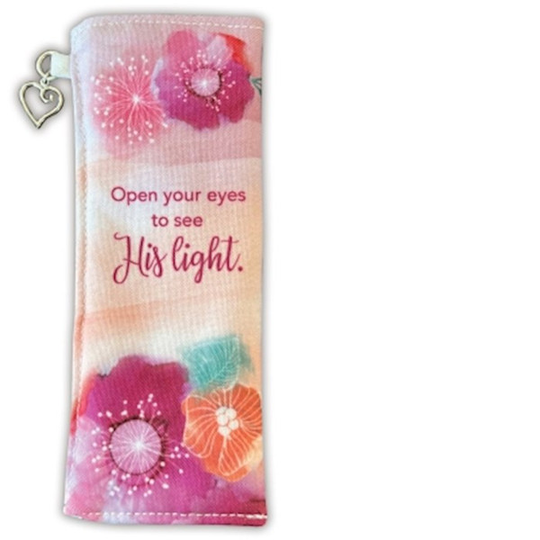 Eyeglass Case-Open Your Eyes To See His Light W/Heart Charm by CA Gift