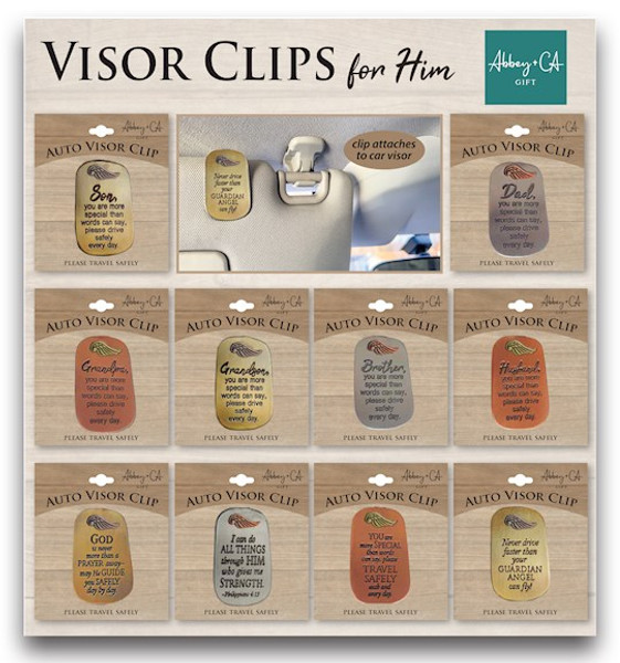 Visor Clip Display-3 Each Of 10 Styles W/ 12" x 13" Display (30 Pieces) by CA Gift