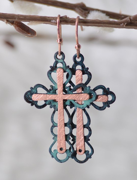 Earrings-Eden Merry-Cross-Patina/Copper by Eden Merry