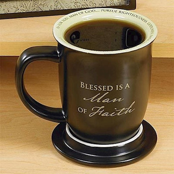 Mug-Grace Outpoured-Man Of Faith-Brown/White Interior w/Coaster/Lid by Abbey Gift
