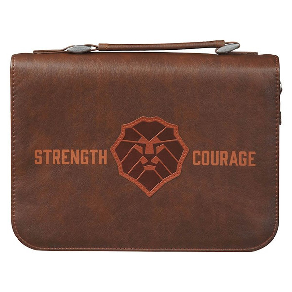 Bible Cover-Strength & Courage (Joshua 1:9)-Honey Brown-Medium by Christian Art Gift