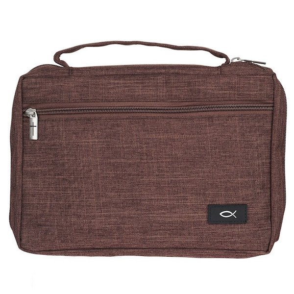 Bible Cover-Poly Canvas Value With Ichthus-Cocoa Brown-XLarge by Christian Art Gift