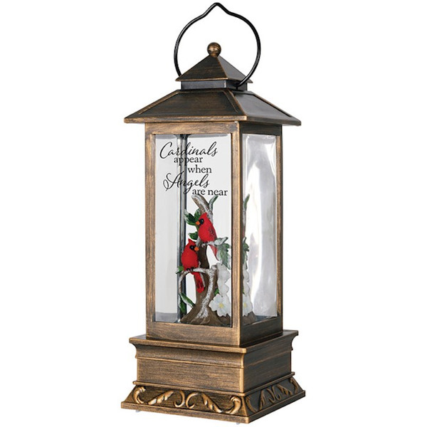 Lantern w/Timer-Lighted Water Glitter-Cardinals (4" x 12" x 4") by Christmas