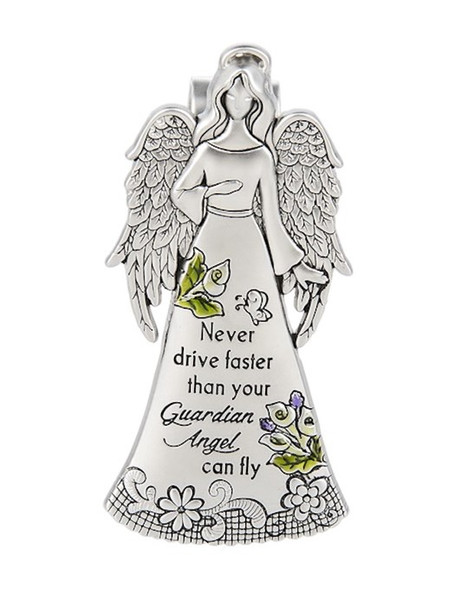 Visor Clip-Never Drive Faster Than Your Guardian Angel Can Fly (3"H) by Ganz