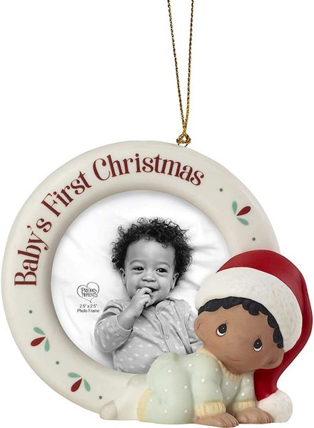 Ornament-Baby's First Christmas w/Frame (Dark Skin) (4") by Christmas