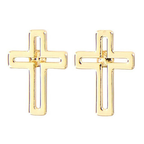 Earrings-Cutout Cross-Gold Plated (1" x 2") by Kingdom Jewelry