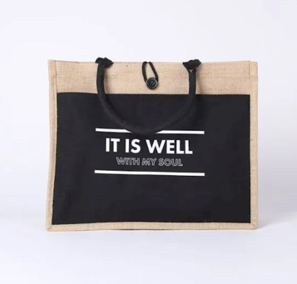 Jute Tote-It Is Well (18" x 13.5" x 5") by Swanson