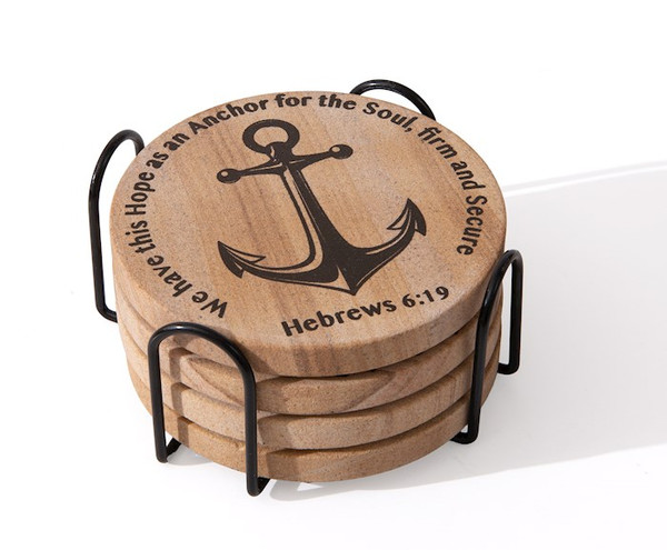 Coaster Set-We Have This Hope As An Anchor (Hebrews 6:19) (4 Coasters) (#71198) by Holy Land Gifts
