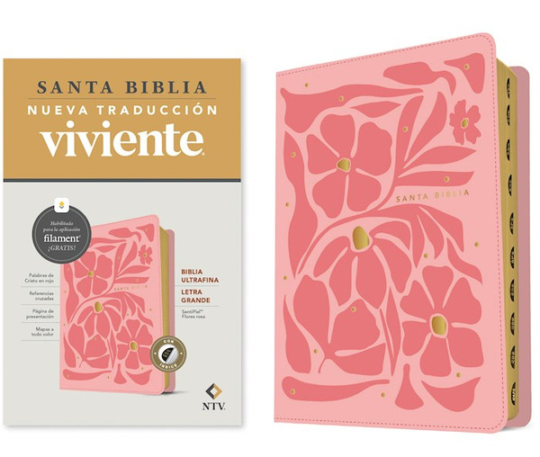 NTV Biblia Ultrafina Letra Grande Con Filament (NLT Thinline LP Bible Filament-Enabled)-Pink Leatherlike Indexed by Tyndale Espanol