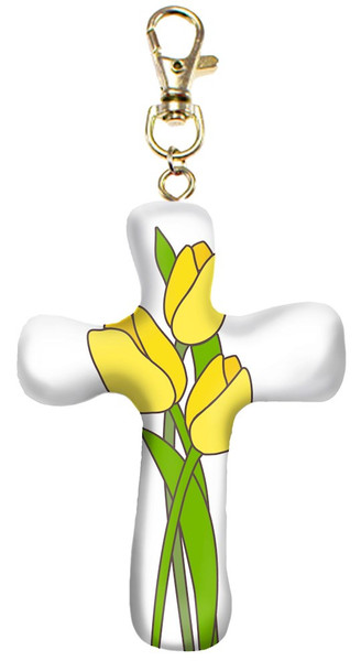 Cross-Keychain-Comforting Clay-Yellow Tulips (3" H) by First & Main