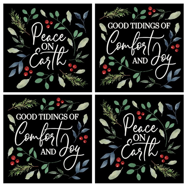 Square House Coasters-Christmas Foliage (Set of 4) by Christmas