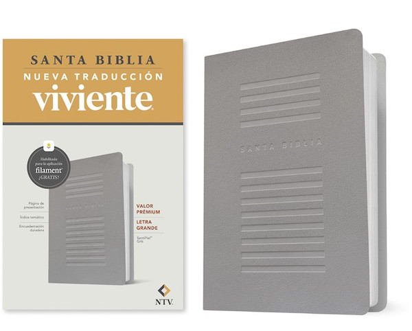NTV Biblia Valor Premium Letra Grande Con Filament (Premium Value Large Print W/Filament)-Gray Leatherlike by Tyndale Espanol