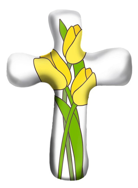 Cross-Pocket-Comforting Clay-Yellow Tulips (3" H) by First & Main