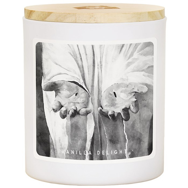 Candle-Jesus Holding Lamb (B&W)-Vanilla Delight (11 Oz - 2 Wick) by The Good Shepherd