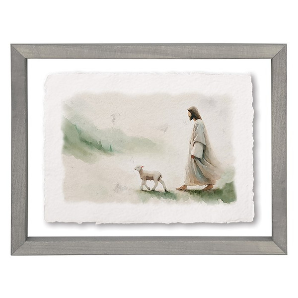 Floating Art Rectangle-Jesus Walking Lamb (11 x 14) by The Good Shepherd