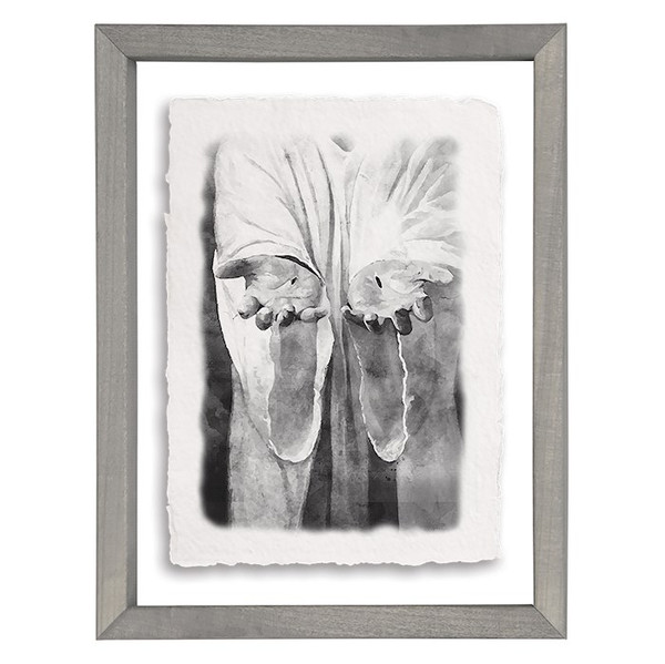 Floating Art Rectangle-B&W Jesus Hands (14 x 11) by The Good Shepherd