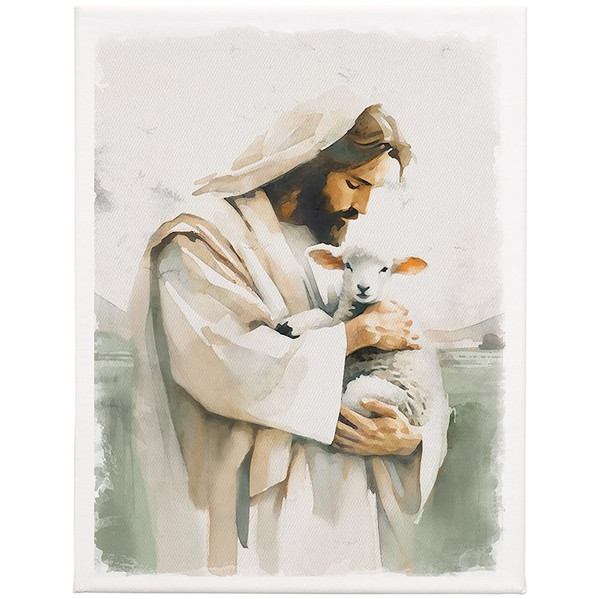 Wrapped Canvas-Jesus Holding Lamb (12 x 9) by The Good Shepherd