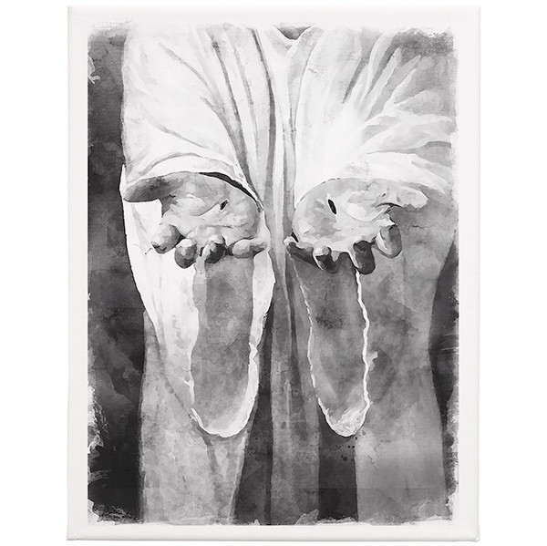 Wrapped Canvas-B&W Jesus Hands (17 x 13) by The Good Shepherd