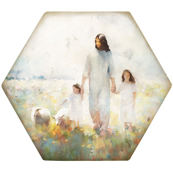 Coaster-Honeycomb-Jesus Children Art (4.5 x 3.785) by The Good Shepherd