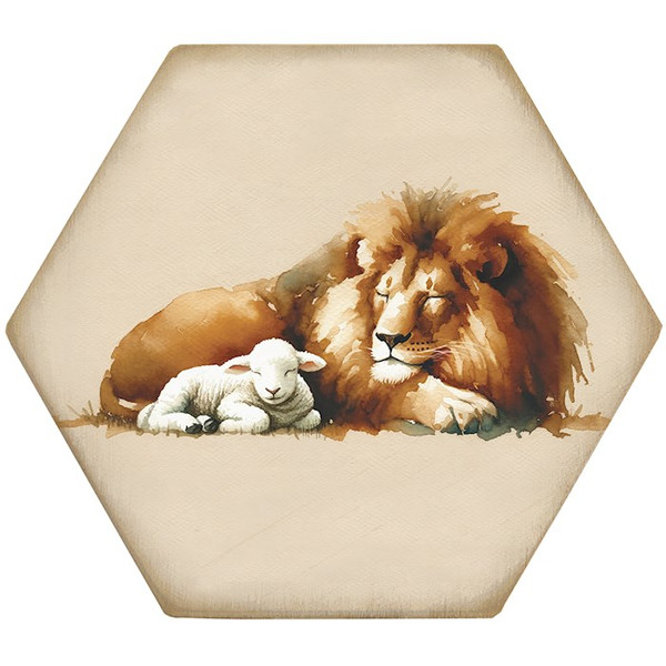 Coaster-Honeycomb-Lion Lamb Art (4.5 x 3.785) by The Good Shepherd