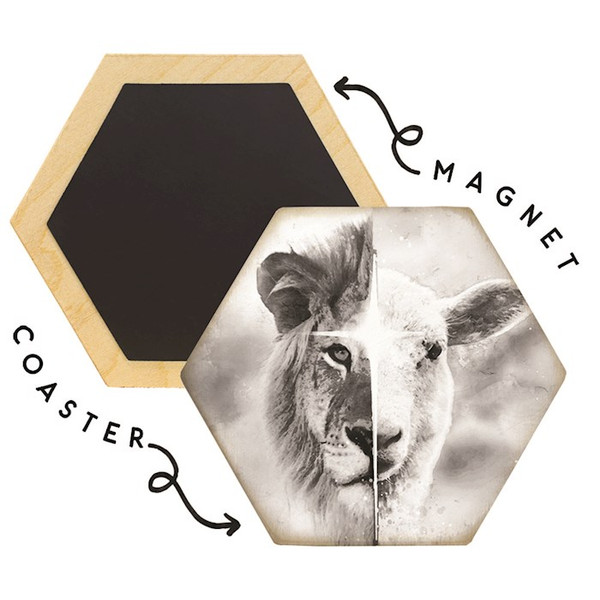 Coaster-Honeycomb-B&W Lion Lamb (4.5 x 3.785) by The Good Shepherd