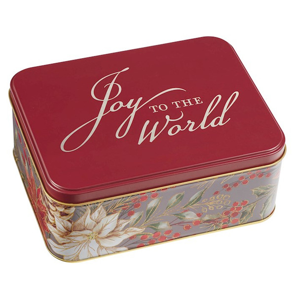 Gift Tin-Rectangle-Joy To The World-Red (7.9 x 6.2 x 3.2) by Christian Art Gift