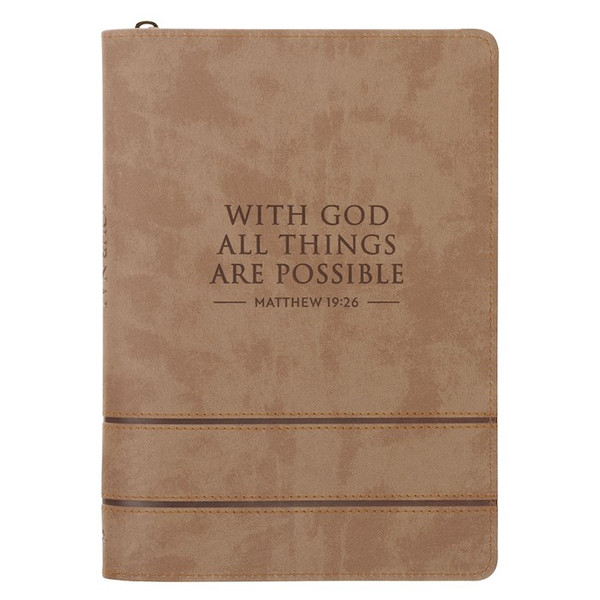 Journal Classic W/ Zip-With God All Things Are Possible Matt. 19:26-Taupe by Christian Art Gift