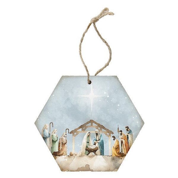 Ornament-Honeycomb-Watercolor Nativity Scene (6.875" x 4.5") by Christmas
