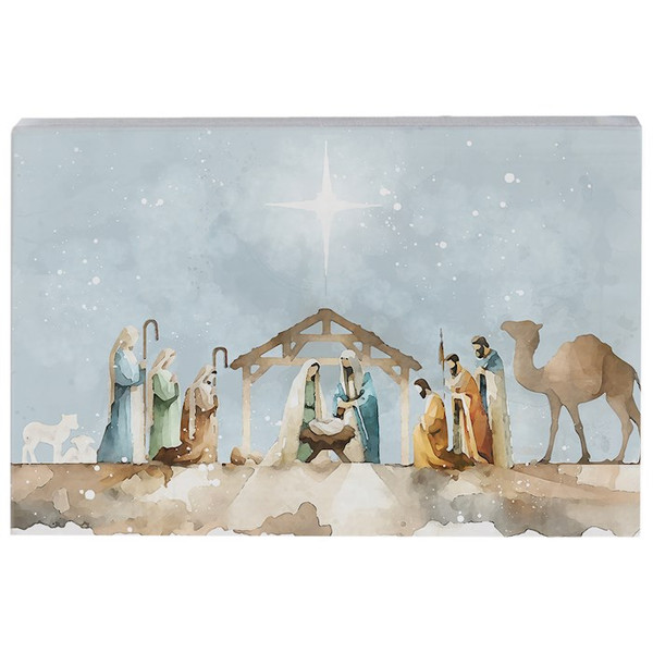 Small Talking Rectangle-Watercolor Nativity Scene (5.25 x 3.5) by Christmas
