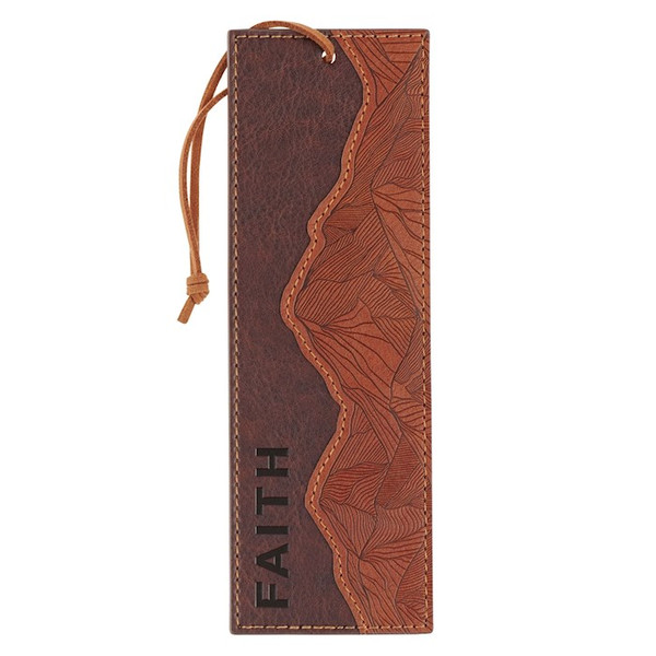Bookmark-Faith Mountains Matt. 17:20-Faux Leather-Brown by Christian Art Gift