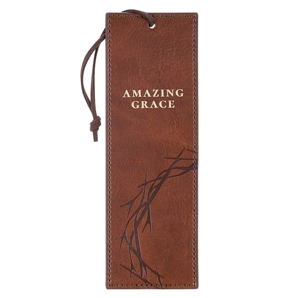 Bookmark-Crown Of Thorns/Amazing Grace Isa. 53:5-Faux Leather-Brown by Christian Art Gift