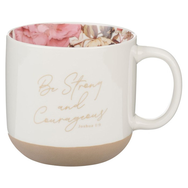 Ceramic Mug-Strong & Courageous Josh. 1:9-White Floral by Christian Art Gift