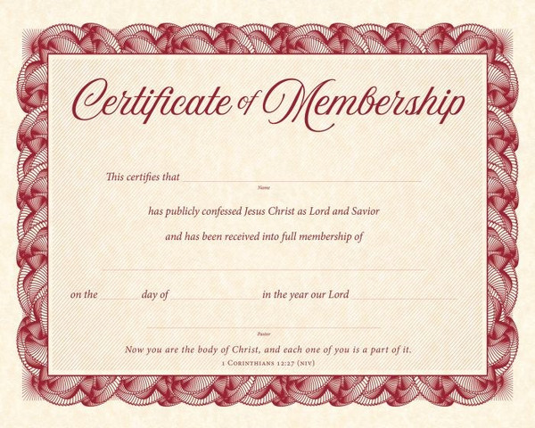 Certificate-Certificate Of Membership (1 Corinthians 12:27 NIV) (Parchment) (Pack Of 6) by Warner Press